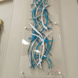 Modern Wall Sculpture - Turquoise Acrylic & Silver Art - Handmade Contemporary 3D Artwork Luxury Home Decor - thumbnail 3
