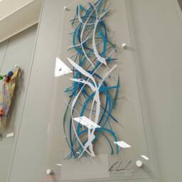 Modern Wall Sculpture - Turquoise Acrylic & Silver Art - Handmade Contemporary 3D Artwork Luxury Home Decor - thumbnail 4