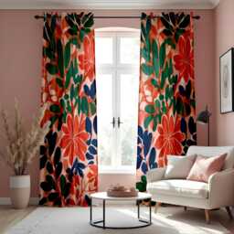 Bold Tropical Floral Curtains, Vibrant Red, Green & Blue Botanical Print Drapes, Modern Boho Window Treatment, Custom Length Panel Curtains - thumbnail 2