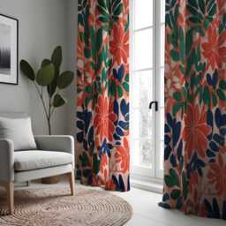 Bold Tropical Floral Curtains, Vibrant Red, Green & Blue Botanical Print Drapes, Modern Boho Window Treatment, Custom Length Panel Curtains - thumbnail 3