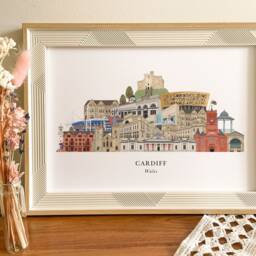 Cardiff Skyline Print V2, Poster, Cityscape, Wall Art, Wales Gift, Illustration, Wedding Welsh - thumbnail 2