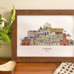 Cardiff Skyline Print V2, Poster, Cityscape, Wall Art, Wales Gift, Illustration, Wedding Welsh - thumbnail 3