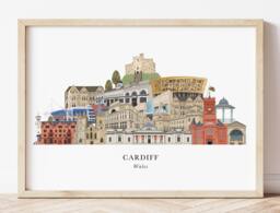 Cardiff Skyline Print V2, Poster, Cityscape, Wall Art, Wales Gift, Illustration, Wedding Welsh - thumbnail 1