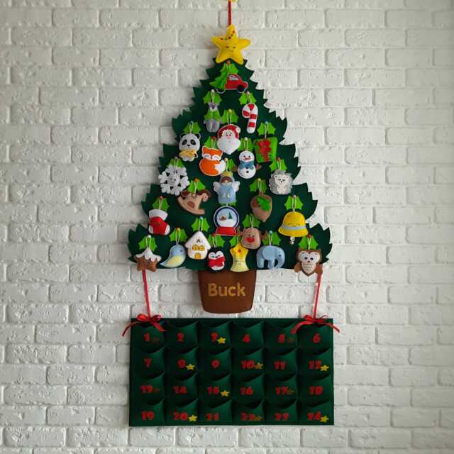 Custom Toddler Christmas Tree With 24 Soft Felt Ornaments Ribbons + Felt Advent Calendar Pockets - image 1