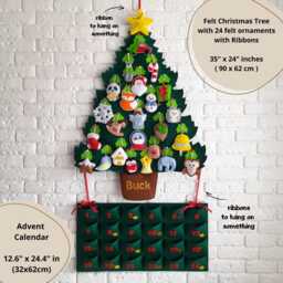 Custom Toddler Christmas Tree With 24 Soft Felt Ornaments Ribbons + Felt Advent Calendar Pockets - thumbnail 2