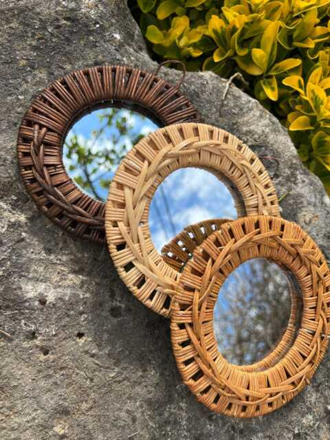 Handmade Small Bamboo Wall Mirror, Boho Home Decor - image 1