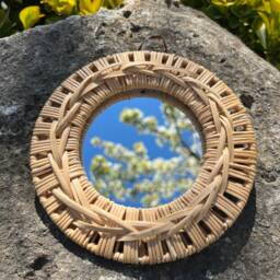 Handmade Small Bamboo Wall Mirror, Boho Home Decor - thumbnail 2