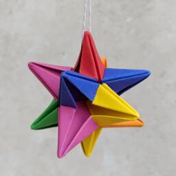 Origami Star Decoration, Eco Christmas Tree Bauble, Rainbow Recycled Paper, Hanging Ornament, Sustainable Colourful Party Decor - thumbnail 3