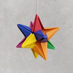 Origami Star Decoration, Eco Christmas Tree Bauble, Rainbow Recycled Paper, Hanging Ornament, Sustainable Colourful Party Decor - thumbnail 1