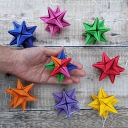 Origami Star Decoration, Eco Christmas Tree Bauble, Rainbow Recycled Paper, Hanging Ornament, Sustainable Colourful Party Decor - thumbnail 2