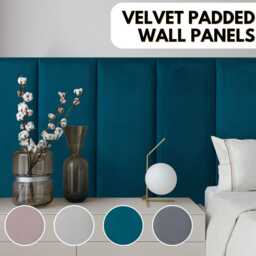 Velvet Padded Wall Panels Anti-Collision 3D Upholstered Headboard Set - thumbnail 2