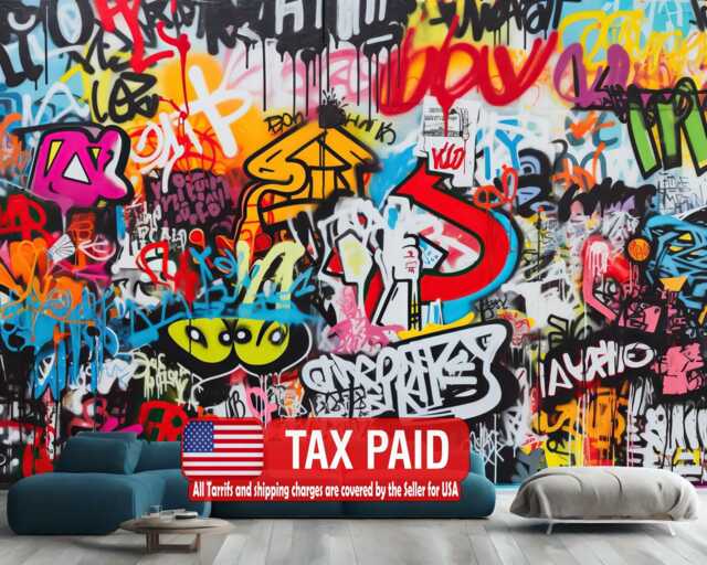 Graffiti Street Wallpaper Mural, Urban Abstract Art, Peel & Stick - image 1