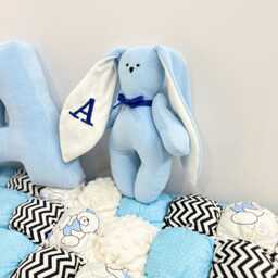Bunny Personalized Velour Pillow & Letter Set Blue Nursery Decor - thumbnail 3