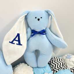Bunny Personalized Velour Pillow & Letter Set Blue Nursery Decor - thumbnail 2