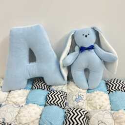 Bunny Personalized Velour Pillow & Letter Set Blue Nursery Decor - thumbnail 4
