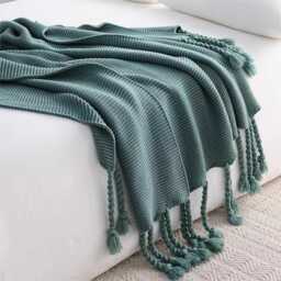 Nordic Knitted Throw Blanket Organic Cotton Bed Cover With Tassels
