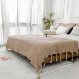 Nordic Knitted Throw Blanket Organic Cotton Bed Cover With Tassels - thumbnail 2