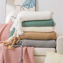 Nordic Knitted Throw Blanket Organic Cotton Bed Cover With Tassels - thumbnail 3