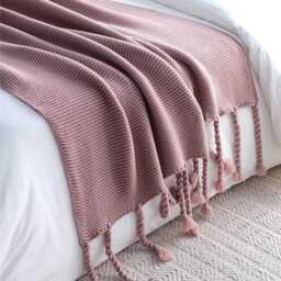 Nordic Knitted Throw Blanket Organic Cotton Bed Cover With Tassels - thumbnail 4