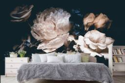 Pink Peonies Bouquet Wallpaper Vintage Floral Wall Mural - thumbnail 1