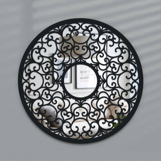 Openwork Wooden Mirror Laser Cut Birch Plywood, Fancy Decor - 60cm - image 1