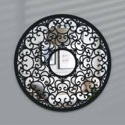 Openwork Wooden Mirror Laser Cut Birch Plywood, Fancy Decor - 60cm - thumbnail 1