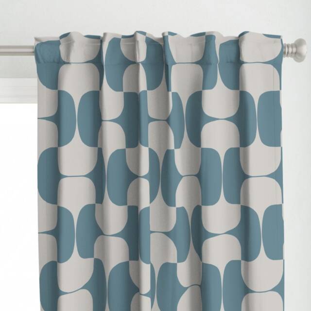 Mod Tessellation Curtain Panel - Mid Century Modern Curve Grey & Blue Custom Tacc Blueprint By Wren_Leyland - image 1