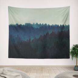 Misty Forest Tapestry, Blue Wall Tapestry, Forest Tapestry Large Pine Tree Tapestry, Misty Enchanted - thumbnail 1
