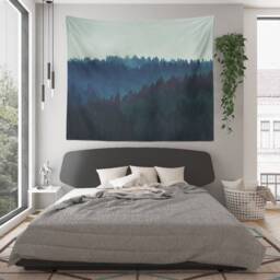 Misty Forest Tapestry, Blue Wall Tapestry, Forest Tapestry Large Pine Tree Tapestry, Misty Enchanted - thumbnail 2