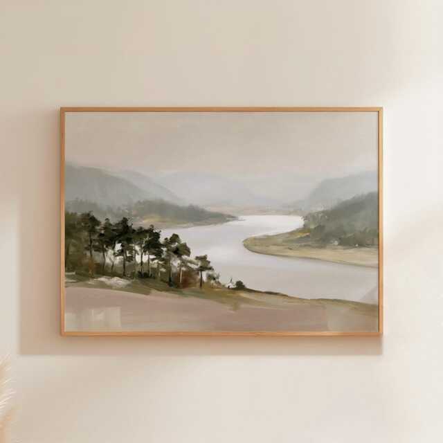 Misty River Poster, Pine Valley Print, Nature Wall Art, Paper - image 1