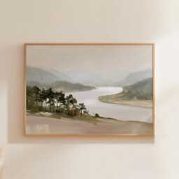 Misty River Poster, Pine Valley Print, Nature Wall Art, Paper - thumbnail 1