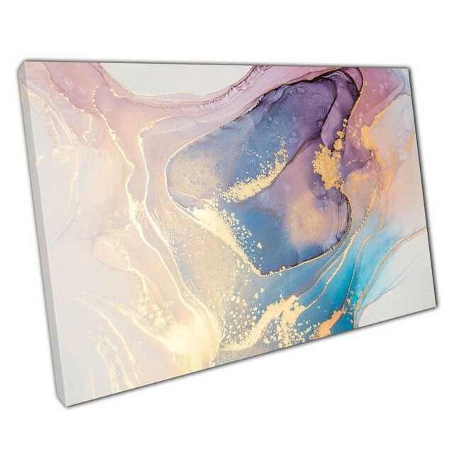 Fluid Alcohol Ink Wall Art Print - Pastel Blue Purple Gold Marbling For Home Office Decor - image 1