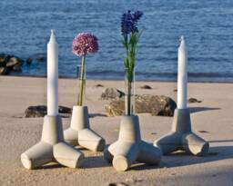 Candle Holder & Vase, Stand & Flower Vase Made Of Concrete, Tetrapode, Concrete Holder, 2 Item-Set, Sylpo