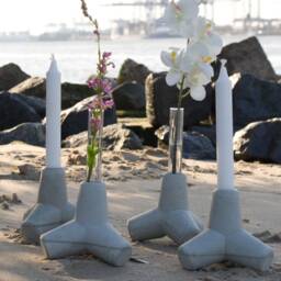 Candle Holder & Vase, Stand & Flower Vase Made Of Concrete, Tetrapode, Concrete Holder, 2 Item-Set, Sylpo - thumbnail 3