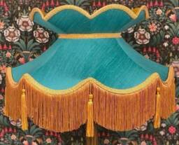 Handmade Azure Blue Victorian Lampshade Gold Fringe Tassel Shade - thumbnail 1