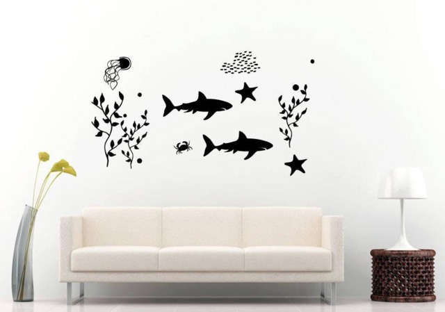 Shark Ocean Sea Predator Fish Trashing in Water Nautical Room Wall Sticker Decal Vinyl Mural Decor Art L2407 - image 1