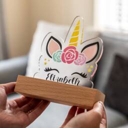 Personalised Unicorn Night Light Beech Wood Base, Kids Lamp - Uv585 - thumbnail 3
