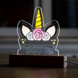 Personalised Unicorn Night Light Beech Wood Base, Kids Lamp - Uv585 - thumbnail 2