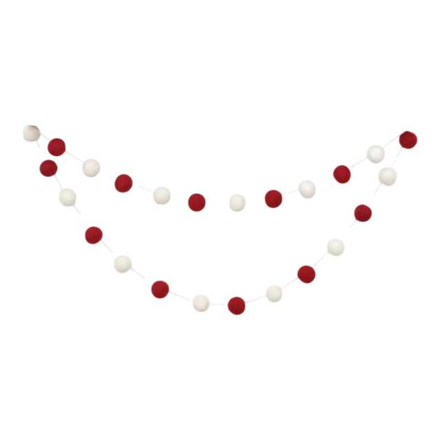Farmhouse Christmas Decoration - Felt Ball Garland Burgundy & Ivory - 1 Inch Wool Felt Balls - image 1