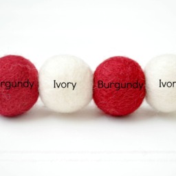 Farmhouse Christmas Decoration - Felt Ball Garland Burgundy & Ivory - 1 Inch Wool Felt Balls - thumbnail 4