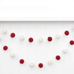 Farmhouse Christmas Decoration - Felt Ball Garland Burgundy & Ivory - 1 Inch Wool Felt Balls - thumbnail 2