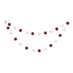 Farmhouse Christmas Decoration - Felt Ball Garland Burgundy & Ivory - 1 Inch Wool Felt Balls - thumbnail 1