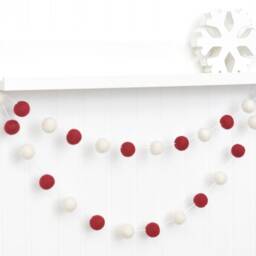Farmhouse Christmas Decoration - Felt Ball Garland Burgundy & Ivory - 1 Inch Wool Felt Balls - thumbnail 3