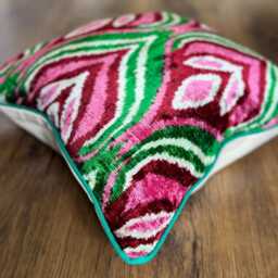 Velvet Ikat Pillow Cover Tulips - Decorative Cushion For Sofa Or Bed - thumbnail 3
