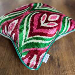Velvet Ikat Pillow Cover Tulips - Decorative Cushion For Sofa Or Bed - thumbnail 2