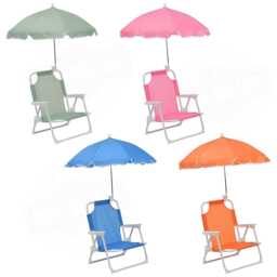 Kids Garden Chair With Parasol Folding Outdoor Beach Seat, Ages 3-7 - thumbnail 1