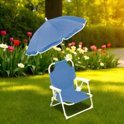 Kids Garden Chair With Parasol Folding Outdoor Beach Seat, Ages 3-7 - thumbnail 2