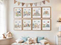 Travel Theme Nursery Prints, City Skyline Art, Set Of 8 - thumbnail 1