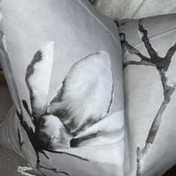 Magnolia Floral Cushion Cover, Grey - Ochre Pillow Cover For Sofa Chair/Harlequin Lotus Fabric - thumbnail 3