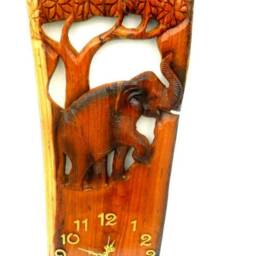 "Wooden Elephant Clock, Figurine, Clock Decor, Sculpture, Wall Hanging Home Decor Gift 24""x10" - thumbnail 2